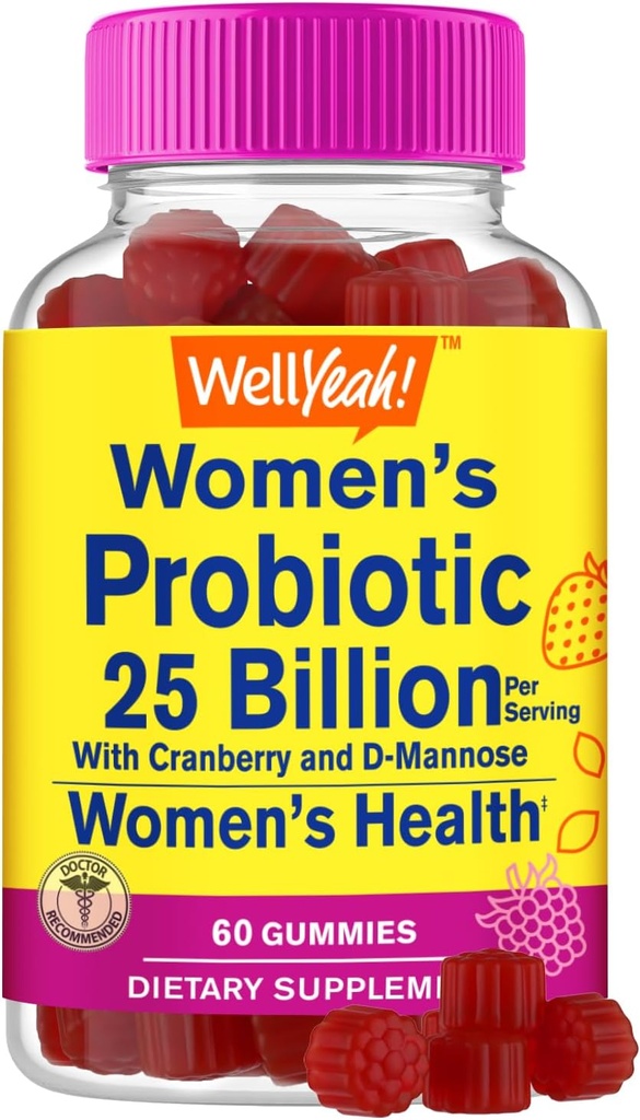 25 Billion Probiotics for Women Gummies with Cranberry and D-Mannose - 12 Strains - Vaginal Health, Digestive Support, Gut Health, and Feminine Health - 60 Gummies