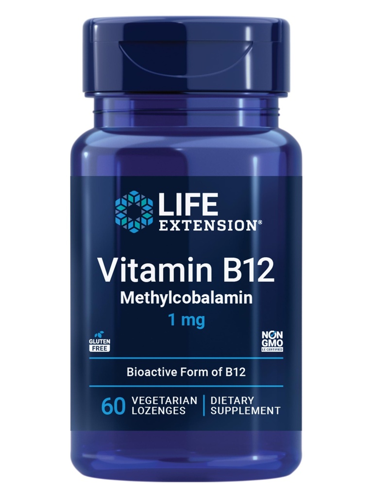 Przedłużenie życia Witamina B12 Metylokobalamina, Nerve Health Supplement, Wsparcie kognitywne, Witamina energetyczna, metylokobalamina B12, 1 mg, Quick- Rozpuszczanie, Wegetarianin, 60 lozengi