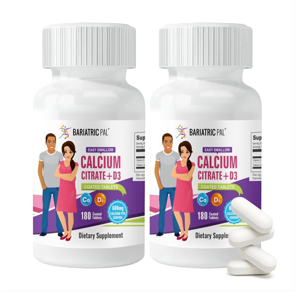 BariatricPal Easy Połknięcie Cytrynian wapnia (600mg) i D3 Tabletki powlekane (60- Day Supply)
