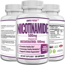 Nicotinamide 500mg with Resveratrol 100mg - 120 Veggie Capsules - Vitamin B3 Supplement Pills to Support NAD, Skin Cell Health & Energy