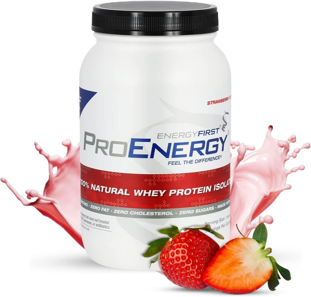 EnergyFirst Grass- Fed Truskawkowe izolacja białka serwatki (2lb), Wysokobiałkowe shake do zamiany i regeneracji posiłków, Non-GMO, Gluten- Free, 37 Służenia