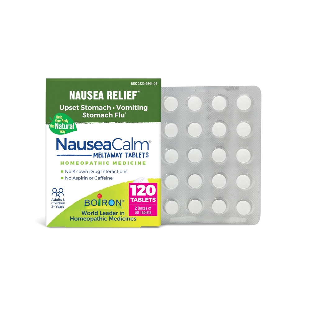Boiron NuseaCalm Relief for Usset Stomach, Nudności i Wymioty Ze względu na grypę żołądkową, Nadpobudliwość, lub Motion choroby - Non-Drowsy - 120 Count (2 opakowania po 60)