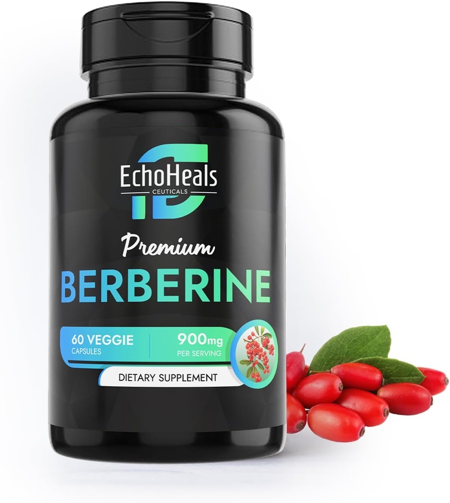 Suplement berberyński - Natural Plant- Based with Ceylon Cynamon, Turmeric, Piperine, Witaminy B6, C, D - Vegan- Friendly - 60 Vegetable Caps, 900mg.