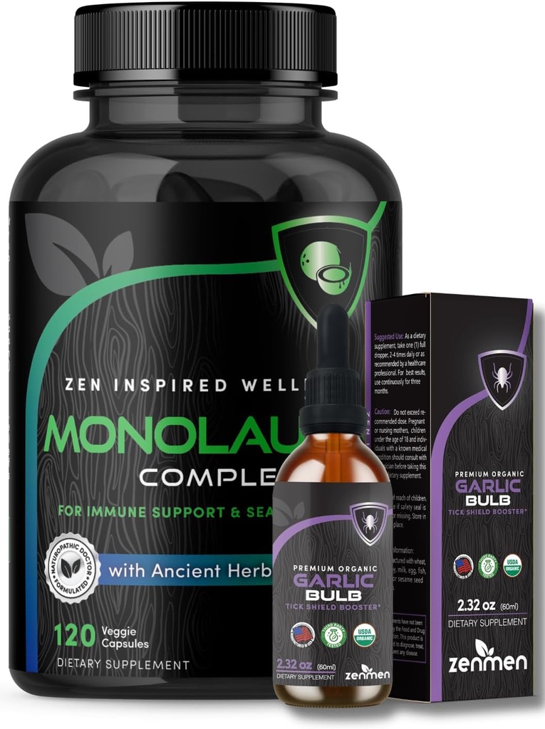 Zenmen Immune Support Bundle: Czosnek nalewka i monolauryna kapsułki