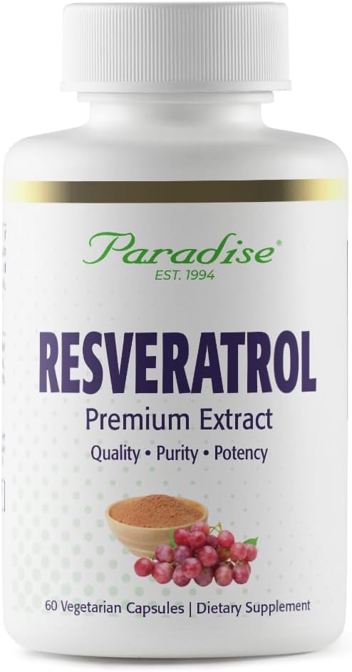 Paradise Herbs Resveratrol, Przeciwutleniacz, Super Potent, Ultra Pure, Wegan, Nie GMO, Gluten Free, 60 Kapsułki wegetariańskie