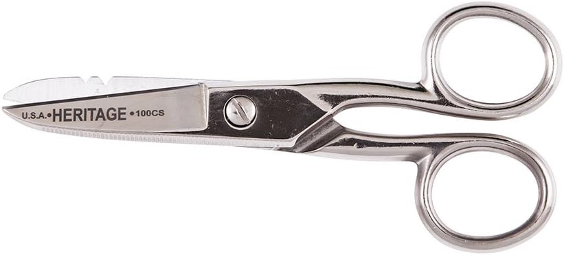 Nożyczki Klein Tools G100CS, wykonane w USA, nożyce elektryczne z notesikami do rozbierania i ząbkowane ostrze, 5-1 / 4-Inch