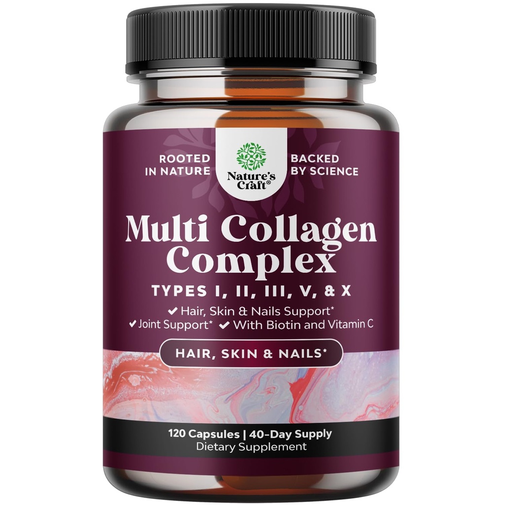 Advanced Multi Collagen Peptydes Pills 120ct - Biotin and Collagen Supplement with BioPerine and Hair Skin Nails Vitamin for Women Men - Multi Pills for Women with Type 1 2 3 5 & X