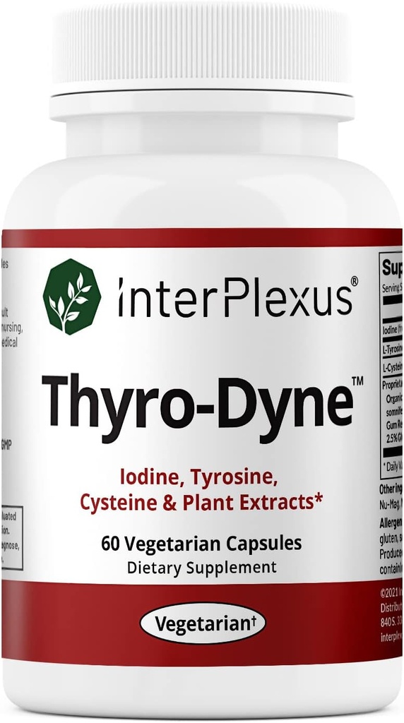 InterPlexus Thyro- Dyne - ekstrakty jodu, tyrozyny i roślin do wsparcia tyroi- Gluten Free, Dairy Free, Soy Free - 60 Kapsułek (30 Sług)