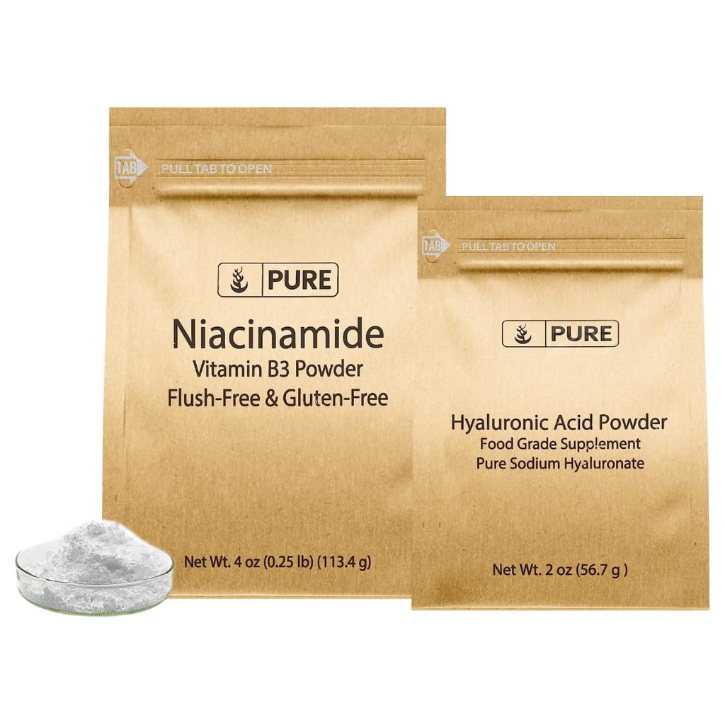 WSTRZYKIWACZE WŁÓKIENNICZE PURE Kwas aluronowy i Niacynamid Bundle, różne rozmiary, Flush- Free, Drobne proszki
