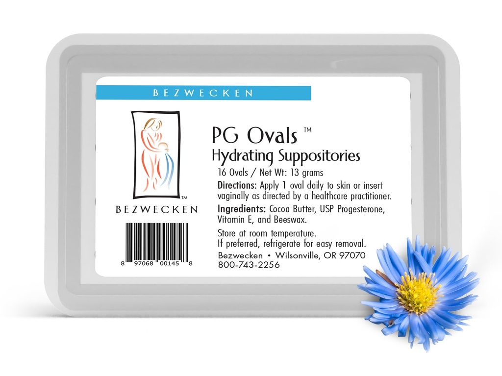 Bezwecken - PG Ovals - 16 Owalne Supposerie - Ta sama Zaufana Formuła, Nowy Ulepszony Kształt - Profesjonalnie opracowane, aby złagodzić suchość pochwy u kobiet w każdym wieku - Progesterone- Tylko alternatywa