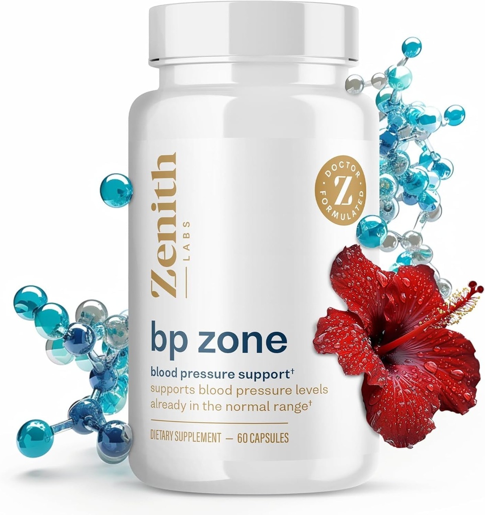 Zenith Labs BP Zone - Natural Blood Flow Supplement - Herbal Extract Pills - Advanced Formula z Saffron Crocus, Hibiscus, Czosnek, CoQ10 i Magnezu