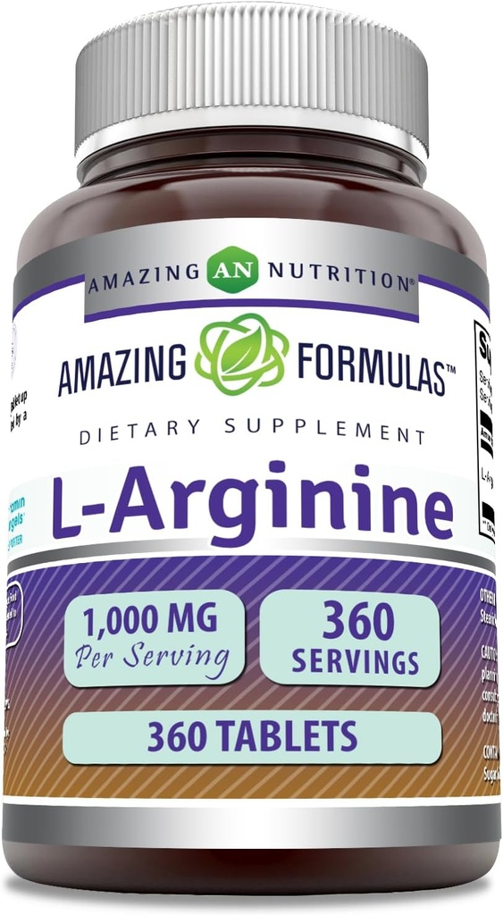 Amazing Supplement L- Arginine Equipment 124; 1000 Mg Per Serving Equipment 124; Tablets Equipment 124; Amino Acid Supplement for Wolny od Gluten Equipment 124; Made in USA (360 Count)