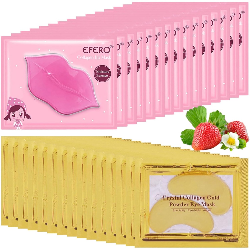 30 Pary Lip Maska i pod maską oczu, 24K Złoty kryształ Kolagen pod pasami oczu dla puszystych oczu, Maski Lip skutecznie Nurkuje Lip & Eye Skin, Maski oczu Redukcja cienkich linii i ciemny krąg