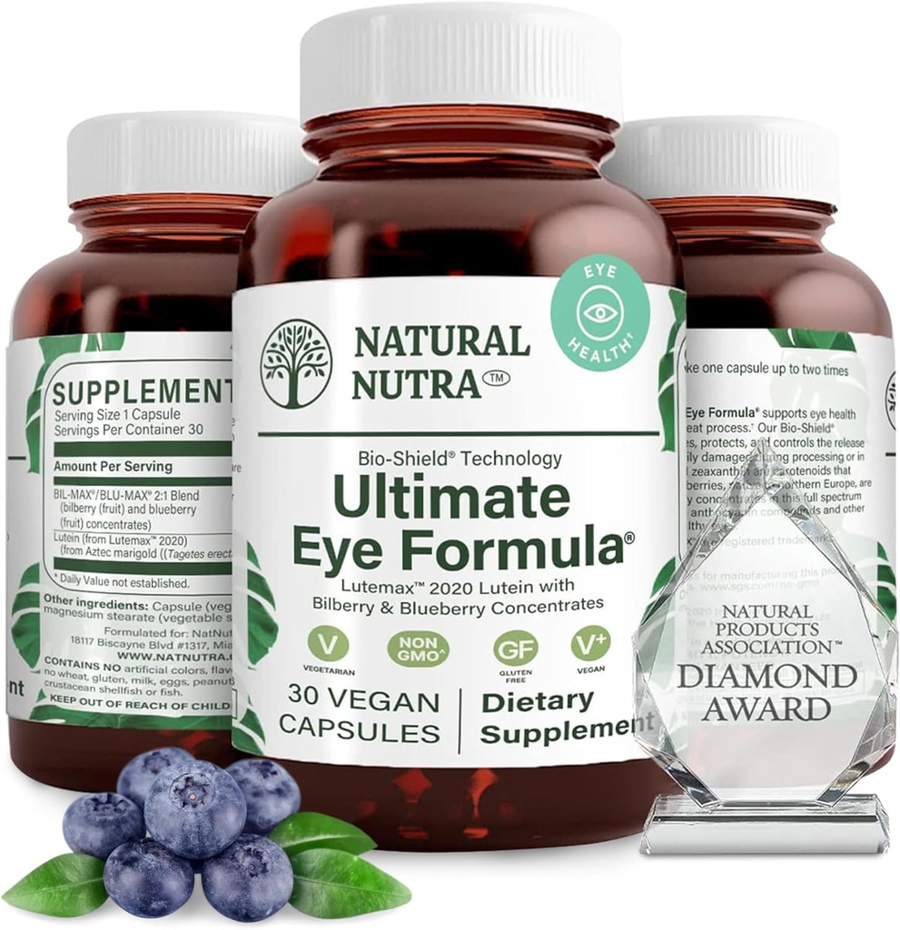 Natural Nutra Ultimate Eye Health Supplement - Bilberry & Blueberry Extract Mix for Day and Night Vision Support, Promotes Color Perception & Eye Clarity - Non-GMO, Vegan - 30 kapsułki (Opakowanie 2)