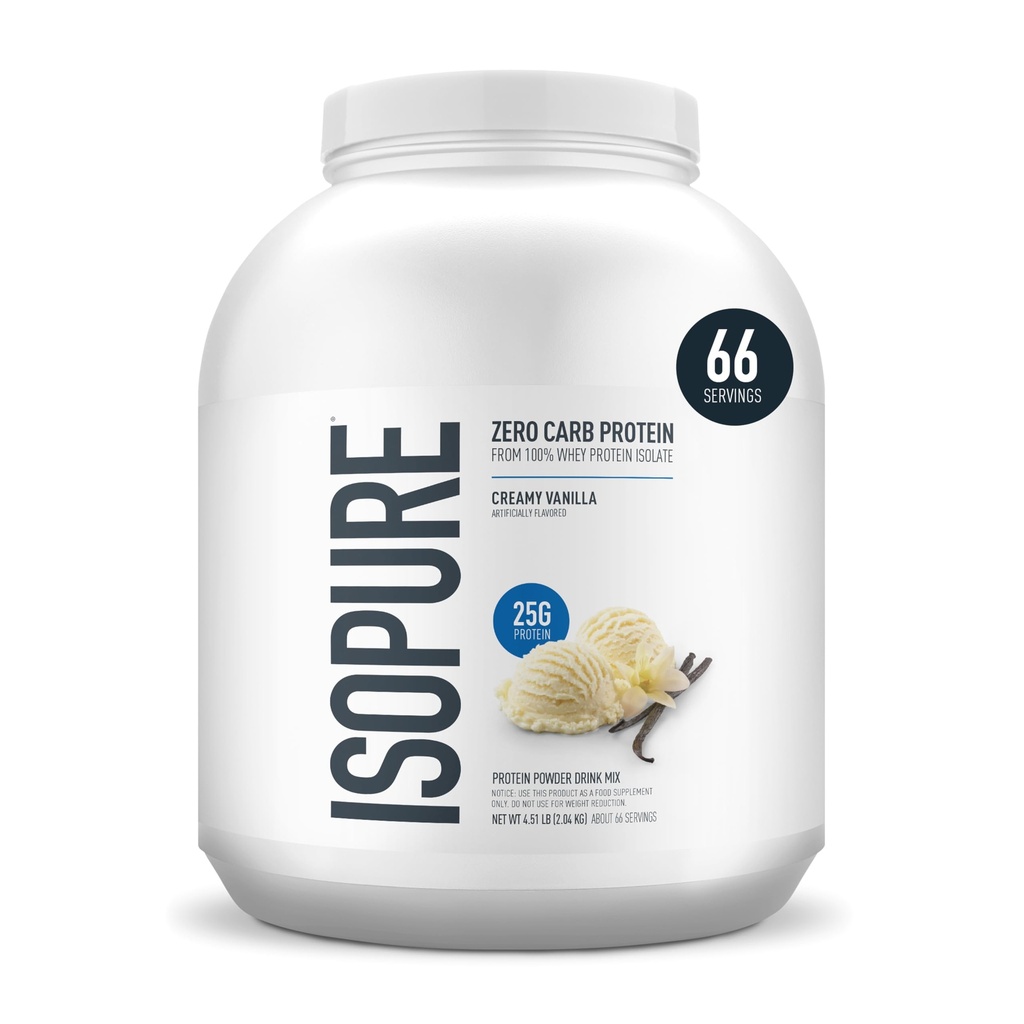Izopura Zero Carb 100% Pure Whey Isolate Protein Powder, Laktoza Free, Gluten Free, With Vitamins, Creamy Vanilla, 25 g Protein Per Serving, 4,5 Lbs, 66 Servings (Packaging May Vary)