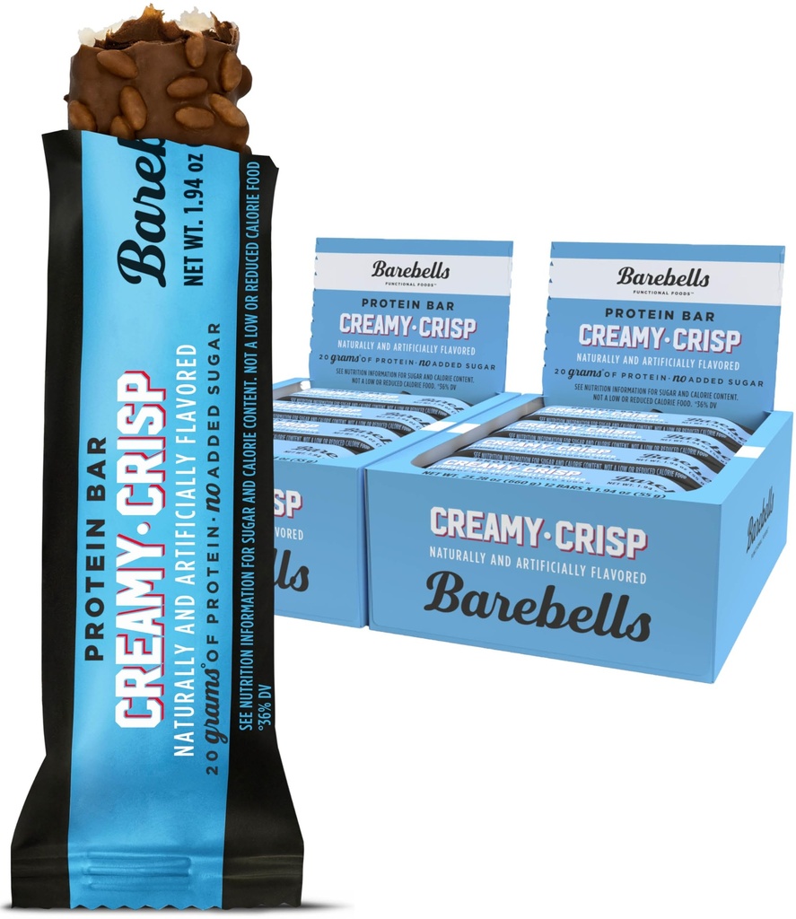 BAREBELLS Bary z białkami kremowe Crisp - 12 Hrabia, Pack of 2 - Przekąski z protein z 20 g wysokiej proteiny - Czekoladowy bar z protein z 1 g Sugar ogółem - Perfect on The Go Przekąski z protein i śniadanie