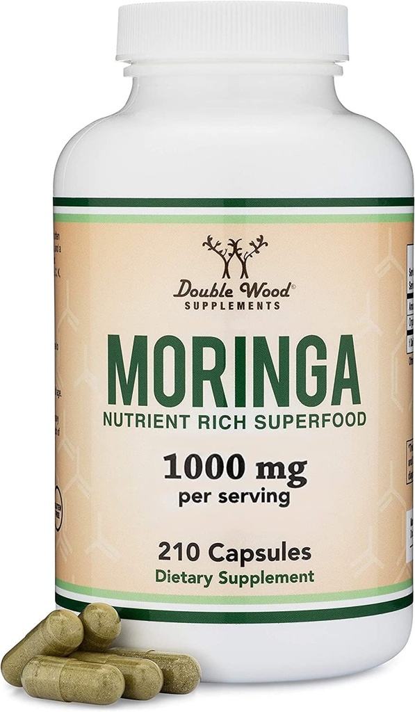 DWS Organic Moringa kapsułki 1000mg - Czysty proszek Moringa dla energii i wsparcia immunologicznego - Green Superfood bogaty w przeciwutleniacze, Witaminy zasadnicze i aminokwasy - 105 Kapsułki Vegan