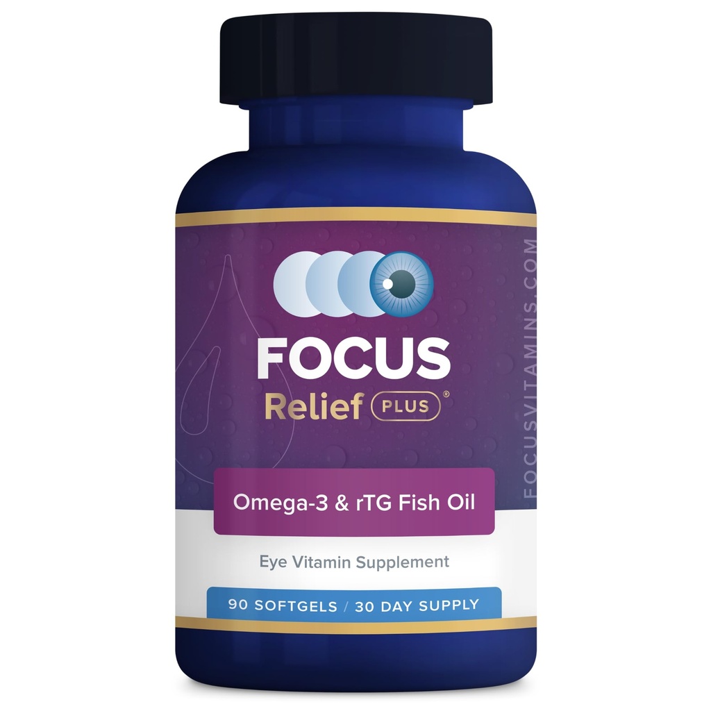 Focus Relief Plus Suchy Eye Formuła (90 ct. 30 Day Supply) Suchość Omega 3 Suplement - Suchość Eye Relief Suplement -Omega 3 Olej rybny dla Suchego Eye