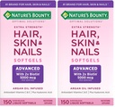 Nature 's Bounty Advanced Hair, Skóry i paznokcie, Argan- Infused suplement witaminy z biotiną i kwasem hialuronowym, 150 Softgels szybkiego uwalniania (Opakowanie 2)