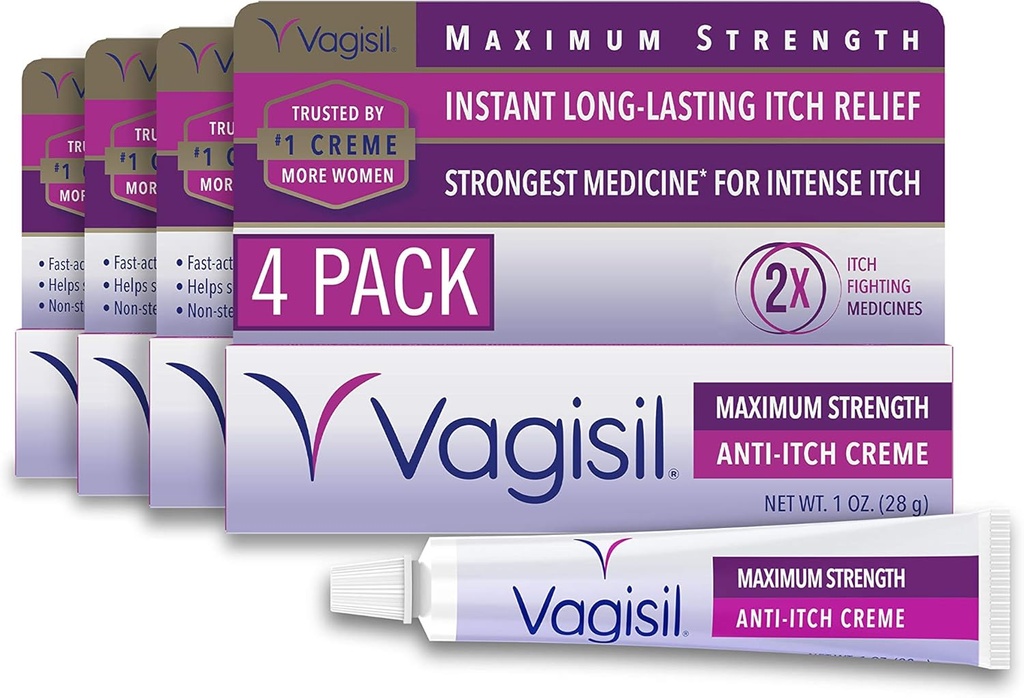 Wagizyl Maksymalna siła Żeński krem przeciwgrzybiczy z Benzokainą dla kobiet, Pomaga Relieve Yeast Infection Irritation, Gynecolog Tested, Szybkie działanie, Koszy i chłodzenie Skóra, 1 oz (Opakowanie 4)
