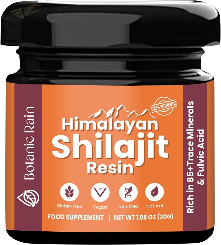 Pure Himalayan Shilajit Resin for Men & Women, 85 + Ślad minerałów, 75% + Kwas Fulvic dla Energy Boost & Immune Support, Himalayan Resin Ayurveda Product - 1.06 oz