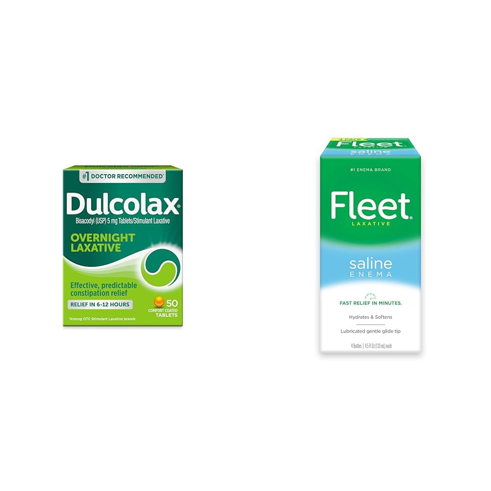 Dulcolax Overnight Relief Laxative 50 Hrabia & Flota Saline Enema Dorosłe zaparcia Relief 4 Butelki