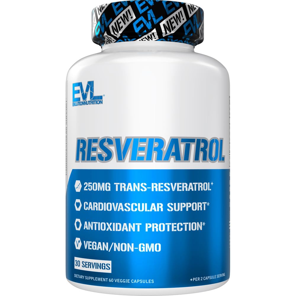 Evlution Anti Aging Trans Resveratrol Supplement Nutrition Super Antioksydant Supplement with 250mg Trans- Resveratrol from Resveratrol 500mg Japanese Knotweed Extract for Immune and Heart Health