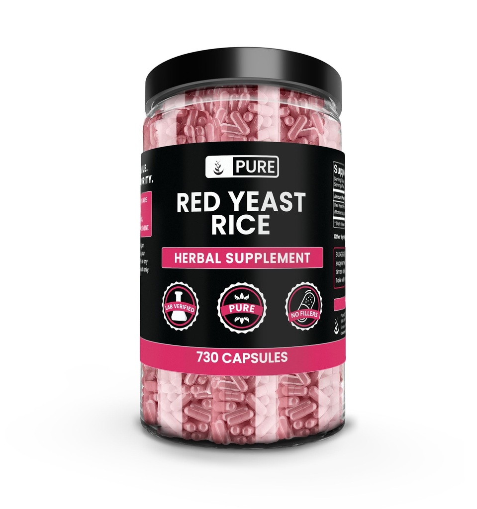 Czyste składniki oryginalne Red Yeast Rice No Magnezu lub wypełniacze ryżu, zawsze czyste, Laboratorium zweryfikowane (730 kapsułki)