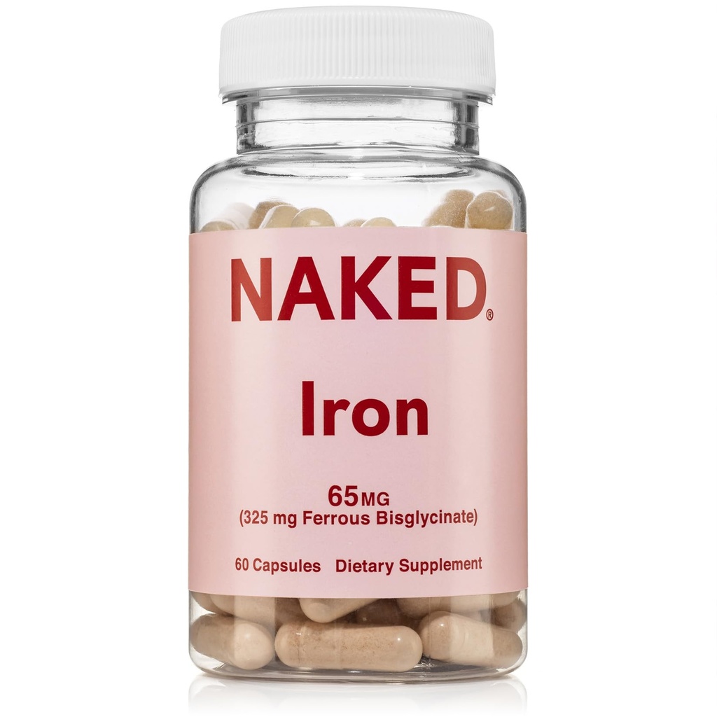 Nagi Żelazo 65mg, 325 mg Żelaza Bisglicynian - Wysoka moc Żelaza Suplement do Żelaza Niedobór Żelaza, Cellular Support Energy, Promotes Healthy Red Blood Production, Non-GMO, Glutency Free, 60 Kapsułki