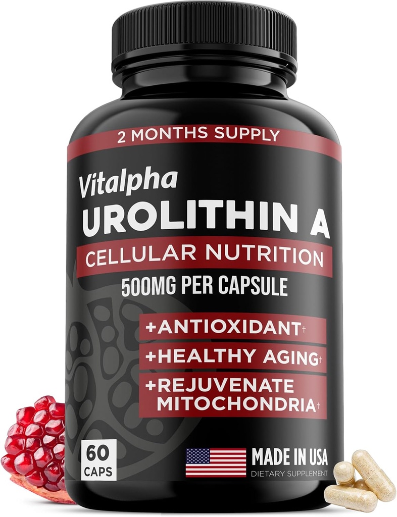 Anti-Aging Urolithina Suplement - Czysty i mocny antyoksydant ochrony suplementy mitochondrialne - Natural Energy Boost - Mitochondrial Health & Cell Repair Support for Men & Women - 60 Caps