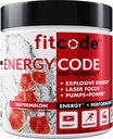 fitcode EnergyCode - Wstępne ćwiczenia z proszkiem krewnym - Energia & Napoje wydajności - Wytrzymałość mięśni i suplement Endurance - Zawiera kofeinę - 30 Słupki - Arbuz