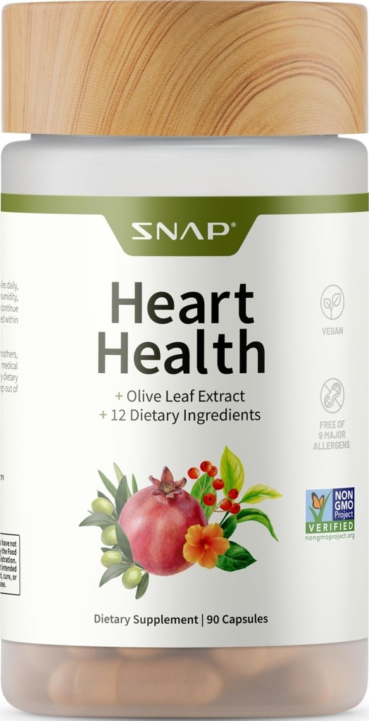 Suplementy Snap Heart Health Supplement - Botaniczne Wsparcie dla Zdrowia Serca, Zdrowe krążenie i poziom tlenku azotu, 90 Kapsułki (30 Słupki, 1 Miesiąc dostaw)