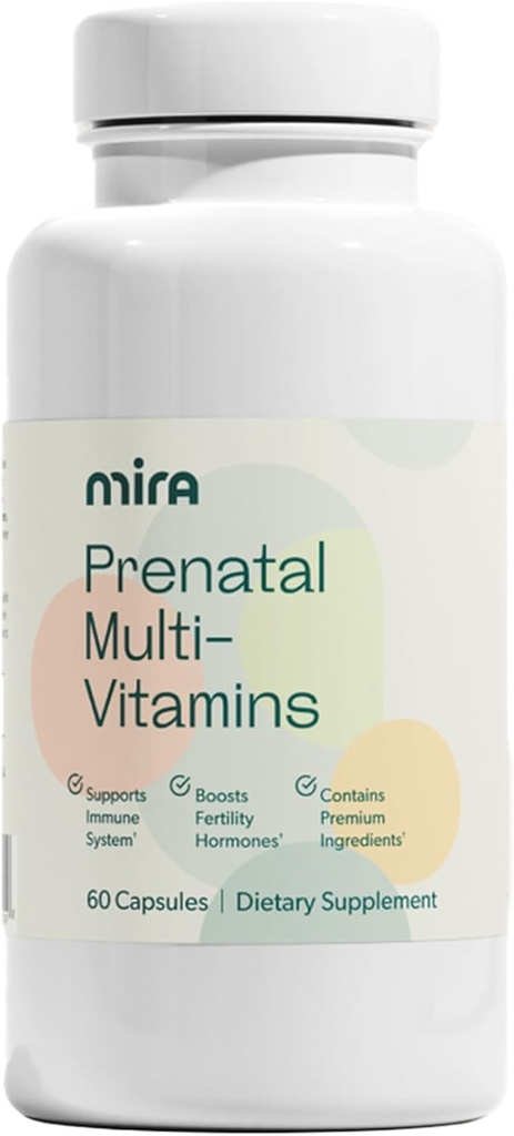 MIRA Prenatal Multi- Vitamin dla kobiet, Folate & Choline, Suplement do przed, Podczas i po ciąży, Wsparcie Twojej ciąży i rozwoju płodu, 60 Kapsułki (30 Służenie), 1 Opakowanie