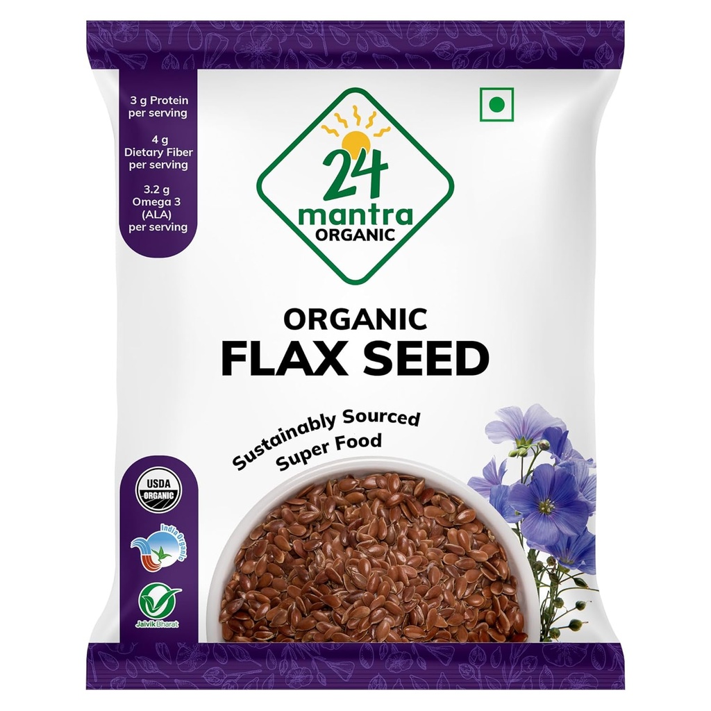 24 Mantra Organic Flax Seeds USDA Certified Organic EU Certified Organic Pesticides Free Adulteration Free Sodu Free - Opakowanie 1