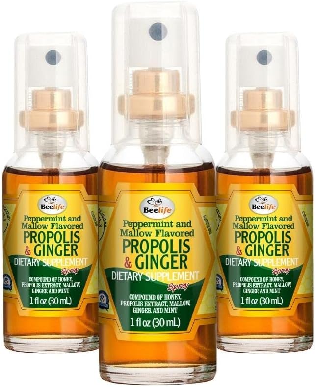 Beelife Propolis Throat Spra- Soothing Honey & Ginger Propolis Spra- Naturalne wsparcie immunologiczne & Bee Propolis Extract- Przeciwutleniacze, bogaty w flavonoids & Arterabrinin, No Sugar, Gluten- Free- 3- Pack, 90ml