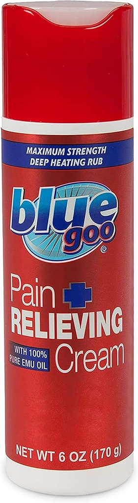 Niebieski krem przeciwbólowy Goo - FSA & HSA Kwalifikowalne, Maksymalna moc, Głębokie ogrzewanie Rub, Made w / 100% Czysty olej Emu, 6 oz (1 opakowanie)