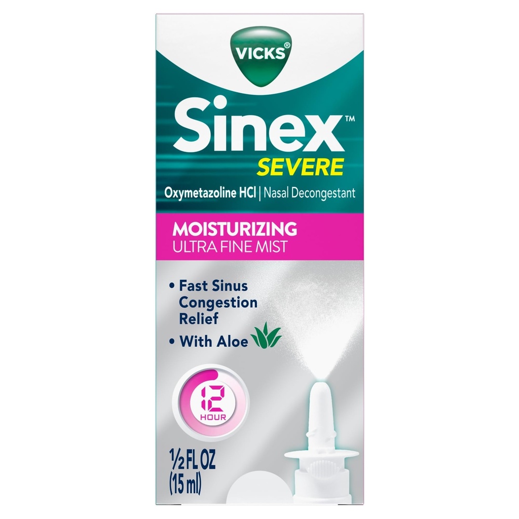 Ofiary Sinex Ciężki zraszacz do nosa z nawilżającym Ultra Fine Mist, Decongestant dla Stuffy Nose Relief od zimna, alergia, ciśnienie zatokowe - 265 Sprays