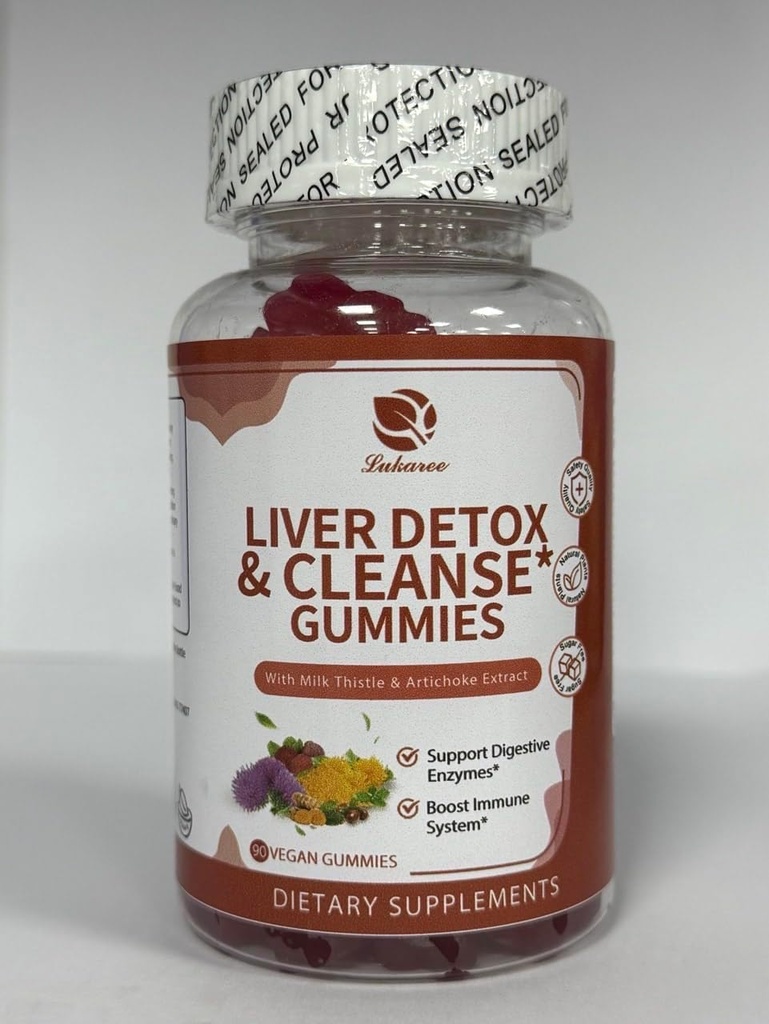Lukaree Liver Cleanse Detox & Naprawa Gummies - Mleko Thistle Silymarin, Dandelion, Ekstrakt z karczocha i Elderberry - No Sugar, Malina Flavor - 90 Count