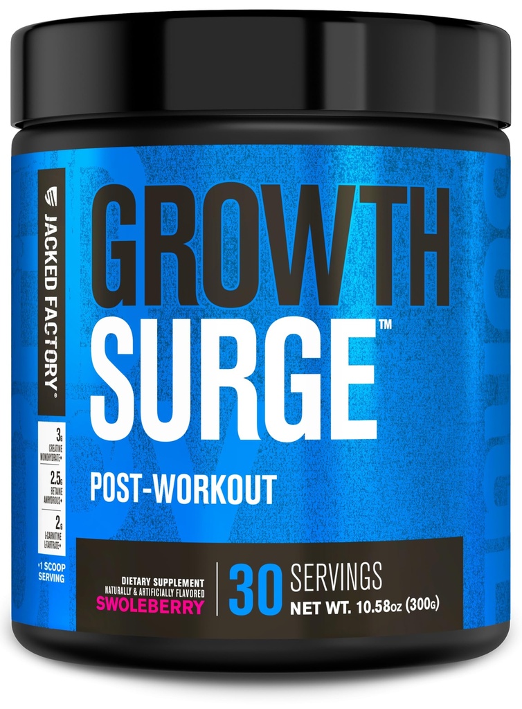 Jacked Factory Growth Surge Creaine Post Workout w / L- Carnitine - Codzienne Muscle Builder & Recovery Supplement z Monowodzian Creaine, Betaine, L- Carnitine L- Tartrate - 30 Służenia, Swoleberry
