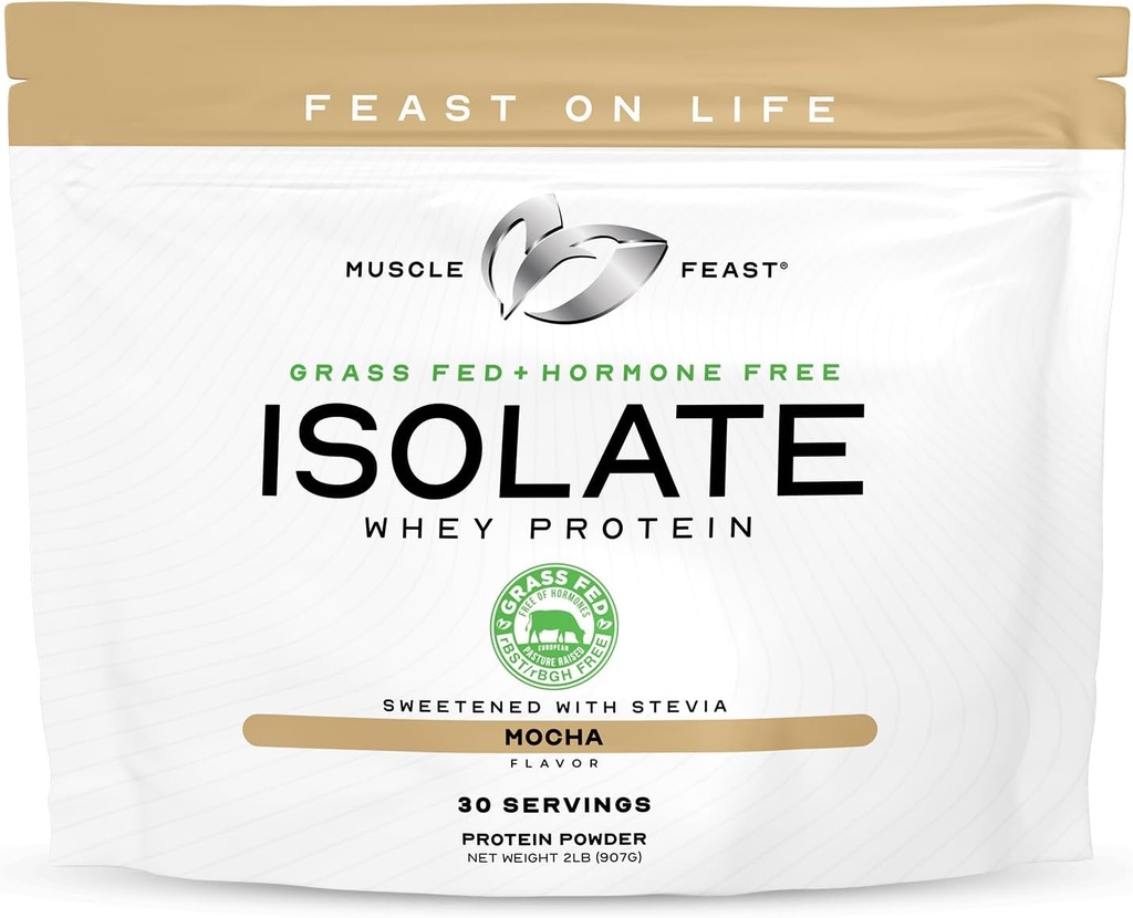 Mięśnie Uczta Grass- Fed izolat białka serwatki, Wszystkie naturalne hormon wolne pastura wzrosła, Serwatka Isolate Protein Proszek dla mężczyzn i kobiet, Czysty, Bez gluten-, Pyszne Isolate Protein - Mocha, 2lb