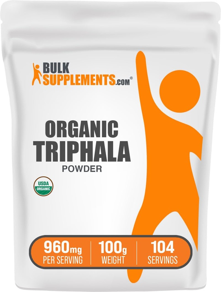 BulkSupplements.com Organic Triphala Powder - Haritaki Powder, Ayurvedic Supplement - Gluten Free, 960mg per Serving, 100g (3.5 oz) (Opakowanie po 1)
