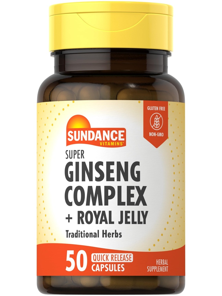 Sundance Super Ginseng Complex | with Royal Jelly | 50 Quick Release Capsules | Non-GMO and Gluten Free Traditional Herb Supplement