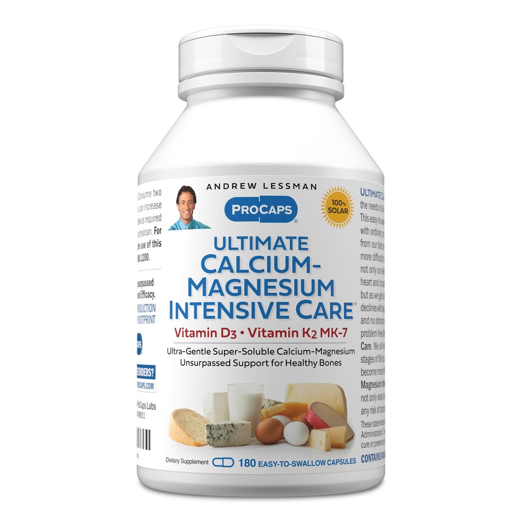 ANDREW LESSMAN Ultimate Calcium- Magnezu Intensywna Pielęgnacja z witaminą D3 & K2 MK7- 120 µg - 180 Kapsułki - Kości i Szkieleton Zdrowie Essentials. Delikatne, łatwe do połknięcia, super rozpuszczalne. Brak dodatków