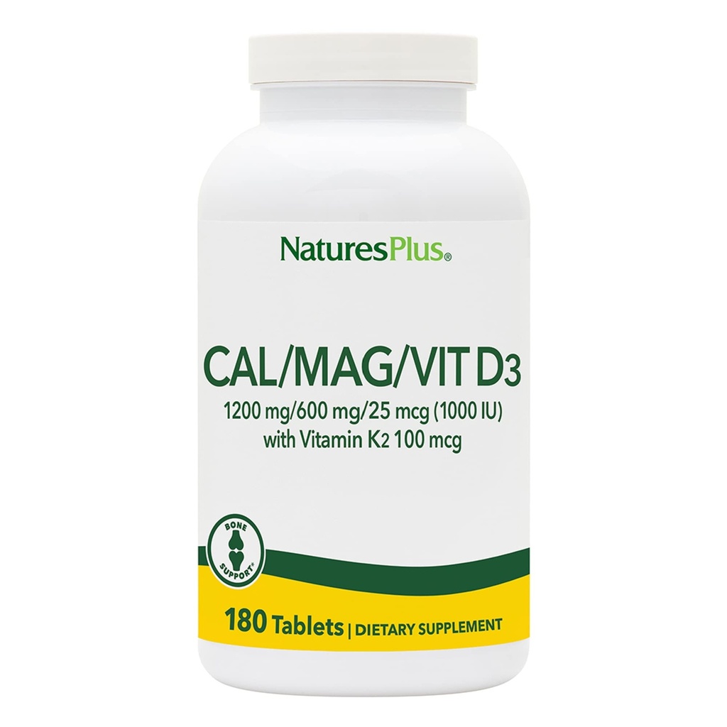 NaturesPlus Wapń / Magnez / Witamina D3 z witaminą K2 - Wspiera zdrowie kości i odporności - wegetarianin, Gluten Free - 180 Tabletki - 45 Słupki