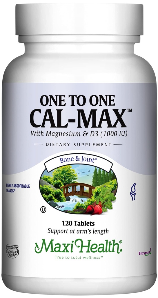500 mg Calcium Supplement with Vitamin D3 (1000 IU) and Magnesium (500 mg) - Bone, Teeth and Joint Support for Men and Women - 120 Tablets - One to One Cal-Max by Maxi Health