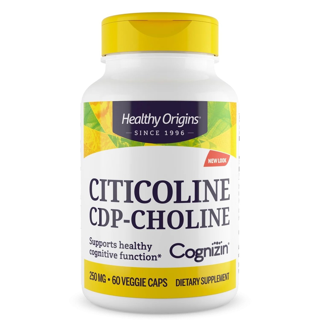 Healthy Origins Cognizin (Citicoline), 250 mg - Suplement Mózgu do Pamięci z Citicoline CDP Cholina - Non- GMO, Vegan & Gluten- Free Supplement - 60 Kapsułki Veggie