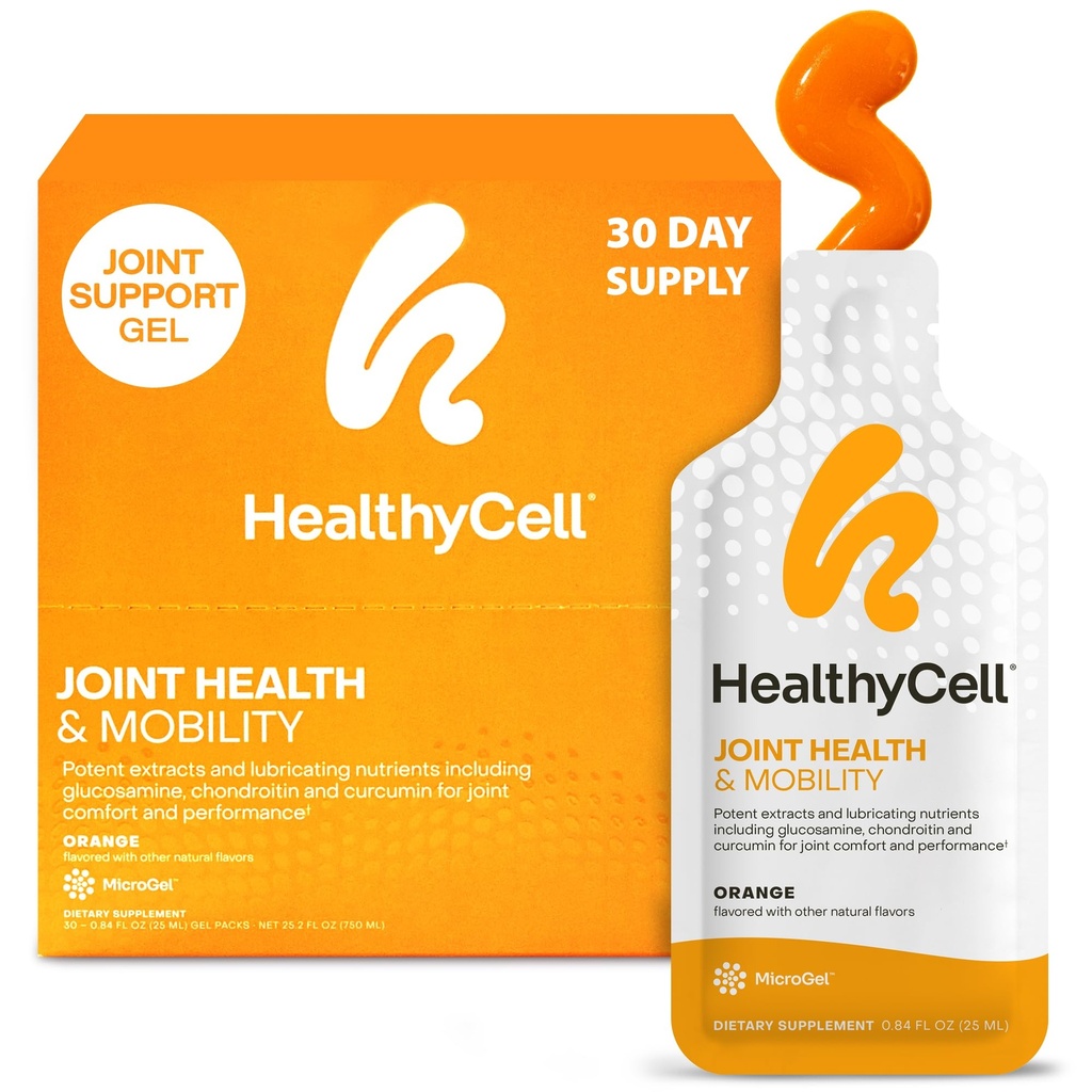 Healthycell Joint Health & Mobility Daily Liquid Supplement - Joint Supplement Support, Response zapalenie, Chitlage & Flexibility with Curcumin, Glukozamina & Chondroitin - 30 Gel Packs