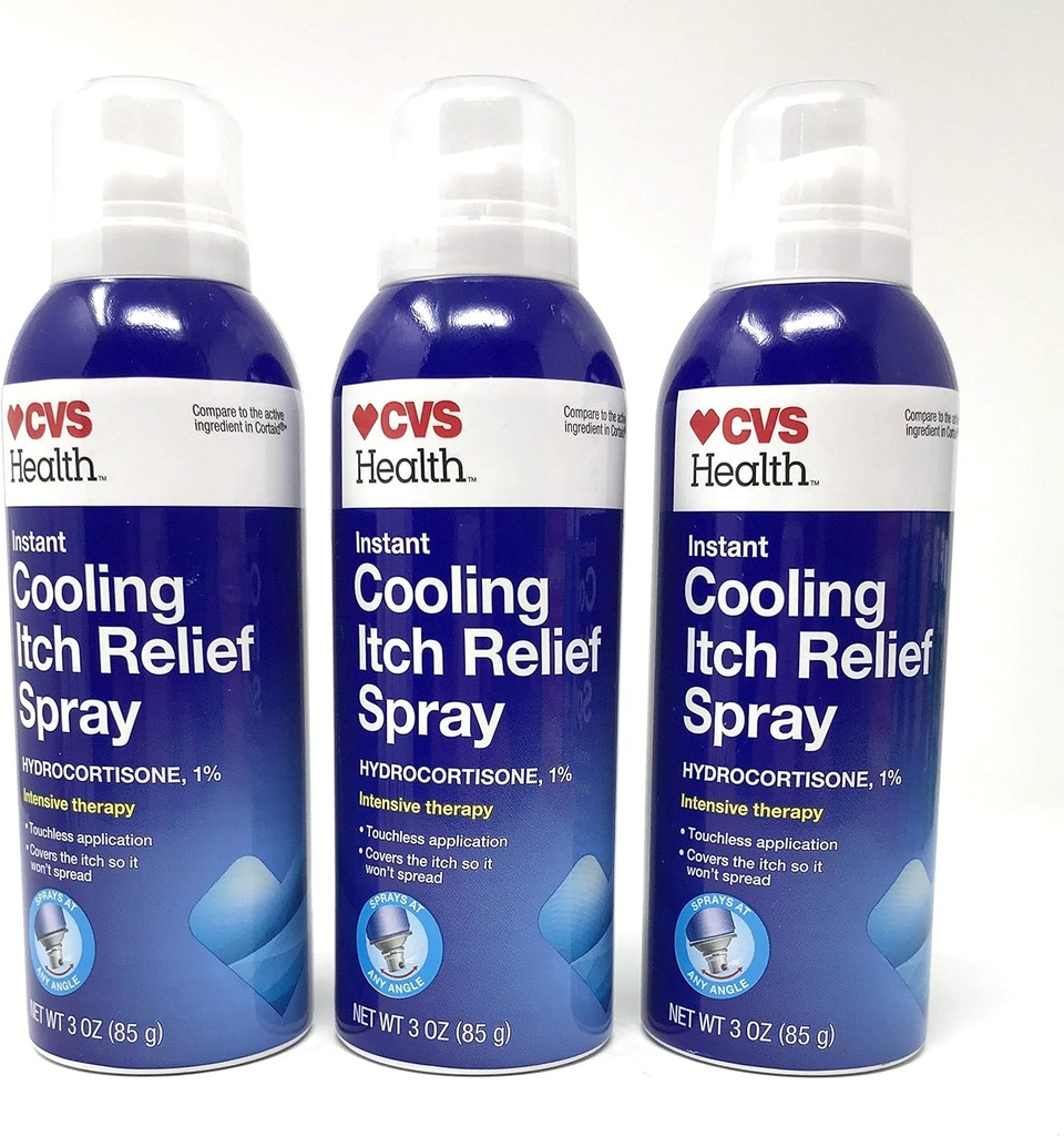 CVS Instant Cooling Itch Relief Spray Hydrokortyzon 1% Intensywna terapia 3 Oz (3 opakowania)