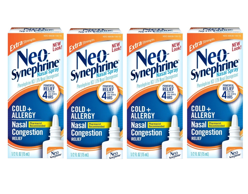 Neo- Syneprine Nasal Spray, Formuła dodatkowej mocy, 0,50 uncji każdy (Value Pack of 4)