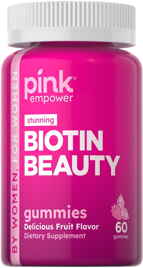 PINK Gumiaki biotin dla kobiet 124; 60 Hrabia 124; Witamina dla włosów, skóry i paznokci 124; Flavor owoców 124; Non-GMO & Gluten Free
